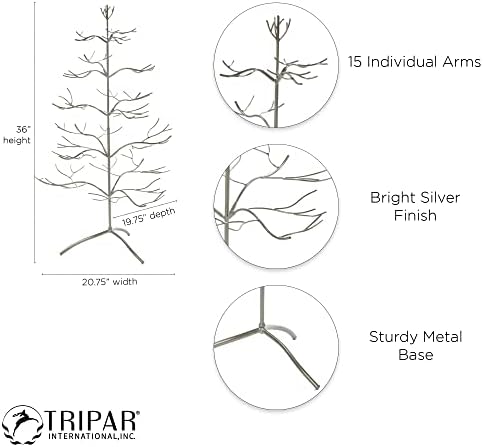 TRIPAR 36-inčni srebrni metalni Ornament Organizator nakita za prikaz drveća