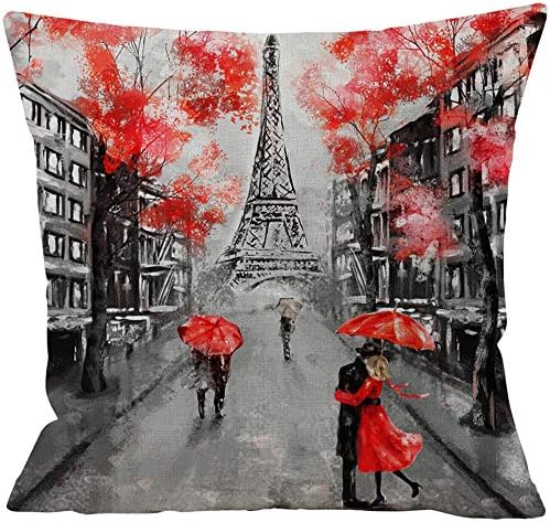 GUHOO 4 pakete bacaju jastuk 18 x 18 inča crno-crvene boje Eiffel Tower & Big Ben jastuk za dekorativni jastuk