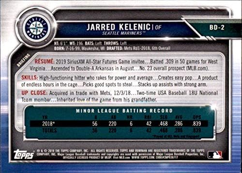 2019 Bowman nacrt BD-2 Jarred Kelenic RC Rookie Seattle Mariners MLB bejzbol trgovačka kartica