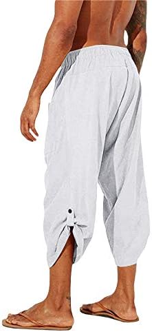 Gafeng Muški Yoga Capri hlače Ležerne prilike elastične strugove Sportski pamučni posteljina Boho Harem 3/4