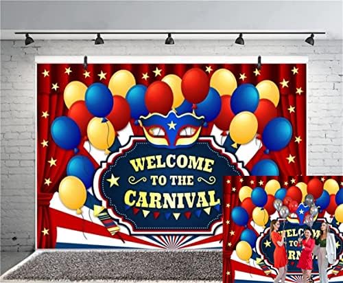 LFEEY 5x3ft šareni baloni Karneval Pozadine za zabavu crveni šator za zavjese Cirkus dekor enterijera maskarada maska zvijezde Happy Fiesta Mardi Gras fotografija pozadina foto Studio rekviziti