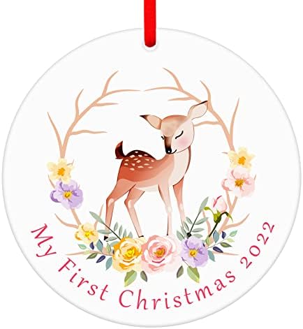 FaCraft Baby prvi Božić ukrasi 2022,3 Elk i cvijet moj prvi Božić Ornament Babys Ornament za