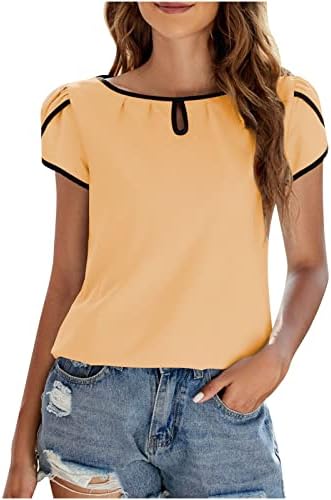 Ženska latica vrhova ljeto V izrez kratkih rukava majica casual labav majica Solid Boja Basic Tunic Thirt