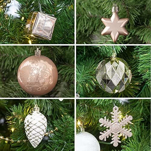 ITART 143CT ukras za božićne stablo Ornamenti za asortiman Rose Gold Champagne White White, uključujući staklene kuglice Clear Icicle Paflakes Starse Pine Konus Minijaturne poklopce i perle Finial