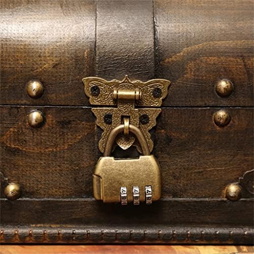 GENIGW Drvena gusarska kutija Vintage Treasure Crede za drveni organizator Klasična drvena kutija