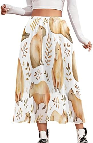 CAPYBARA Women Maxi duga suknja Trendy šifonska koža Print suknja Dvostruki sloj