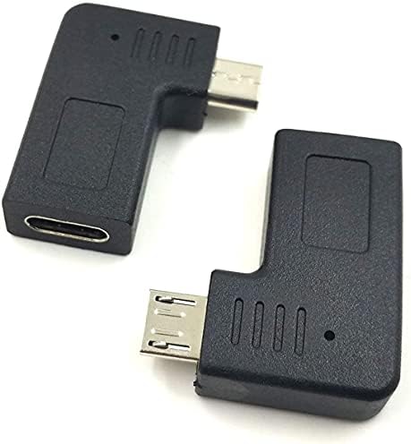 USB tip C do mikro USB adaptera za pretvorbu, [set od 2] 90 stupnjeva u obliku slova l-c Žena za mikro USB muški 5 pin [lijevo / desno] USB priključak za pretvorbu terminala praktičan