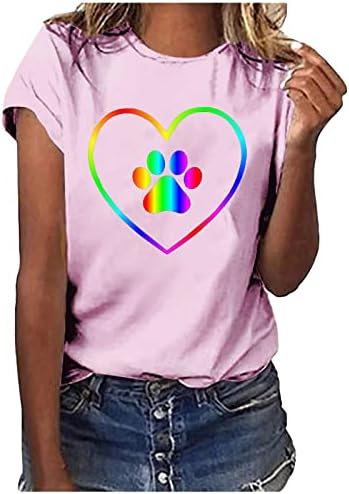 Majica za žene Ljubite srce Print Top Graphic Tee Ležerne prilike kratkih rukava TOP NOVOL SOLID CLASSIC BASIC