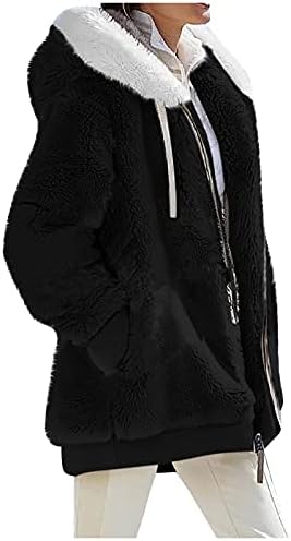 Žene 2022 Zima Fuzzy Fleece jakne s kapuljačom Blok blok patchwork kardigan kaputi prema džepovima