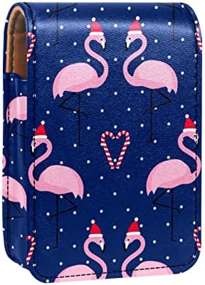 Flamingo Božićna plava kožna torbica za ruževe, torba za ruževe sa ogledalom za žene, Mini torba za