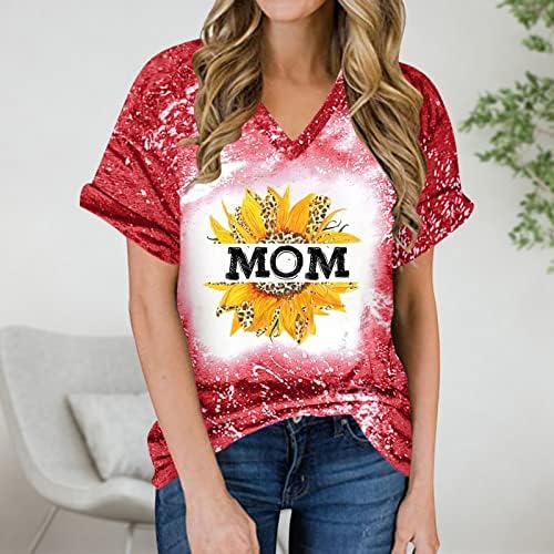 Majčinske majice za žene Slatka bejzbol mama Holiday bluza Ljetna kravata Dye Tunic Top kratkih rukava V izrez Basic Tee