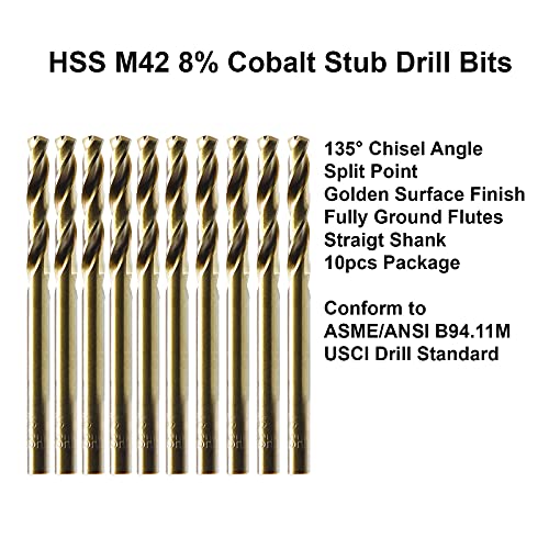MAXTOOL 9/6410kom identične vijčane mašinske bušilice HSS M42 Cobalt twist Stub burgije potpuno brušene zlatne ravne kratke bušilice; SMF42G10R09P10