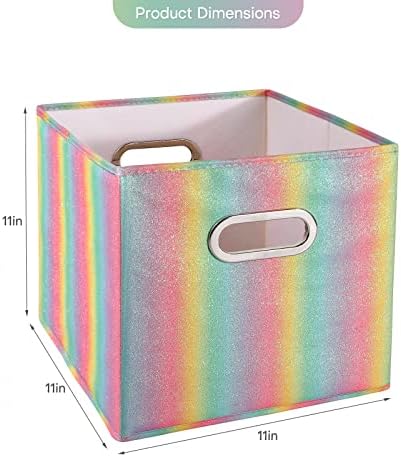 Anminy Glitter Cubes Skiny Sparkly Sklopivi skraćena kutija za pohranu tkanine sa ručkama Dekorativni delografski ormar Organizator kontejnera - 11x 11x 11 in, duga
