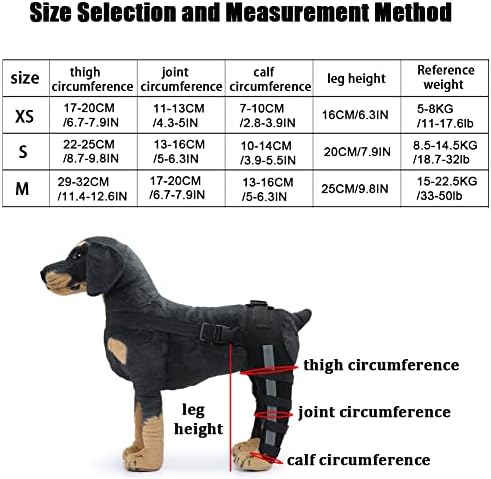 Qingyi pas proteza za zadnje noge, podesiva proteza za pseće koljeno sa metalnom oprugom i reflektirajućom trakom, podrška za dvostruke zadnje noge za pocepane ACL, artritis / Crna