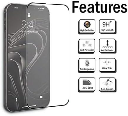 iPhone 13 Pro Max zaštitnik ekrana zaštita od ogrebotina, 6.7 inča, [2 pakovanje] 9H, 9d kaljeno staklo štampano od svile, protiv ogrebotina, protiv ulja,vodootporno,HD, bez mjehurića