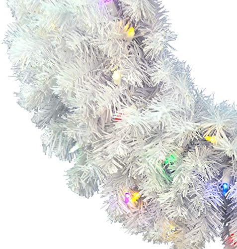 Vickerman 20 Kristalni bijeli umjetni božićni vijenac, višebojni LED mini svjetla - Faux smreka božićni vijenac