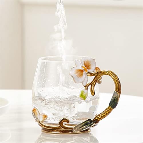 N / A Phalaenopsis Enamel Water Cup ženska kristalno staklena čaša Prozirna cvjetna čajna čaša čaša za kavu sa čašama za ručke