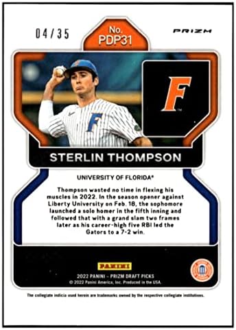 Sterlin Thompson RC 2022 Panini Prizm Nacrt Picks / 35 Power Plaid # 31 Rookie NM + -MT + MLB bejzbol