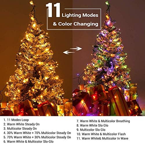 BrizLabs Božićna svjetla za promjenu boje, 115ft 300 LED Božićna žičana svjetla + svjetla za božićno drvo, 98ft 300 LED Božićna svjetla za promjenu boje, 11 rasvjeta vanjska Božićna svjetla