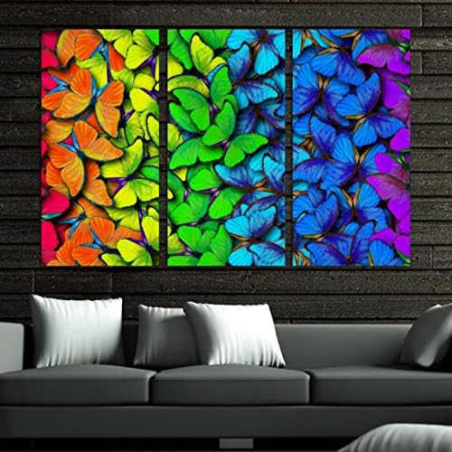 Zidna umjetnost za dnevni boravak, boje Rainbow Butterflies morfo uzorak uokviren dekorativno uljano slikarstvo Set dekorativno moderno umjetničko djelo spremno za vješanje 20x40