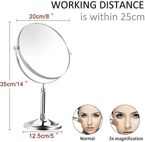 ROWITA 8 inča stojeća ogledala za šminkanje, dvostrano uvećanje i obična 360 rotirajuća Mesingana kozmetika