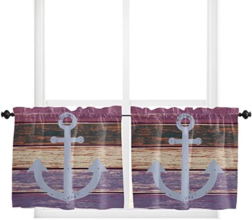 Ocean Sea Sidro Purple Prozor za zavjese sa 2, džepne zavjese za draperije za djecu za djecu dnevni boravak Kuhinjski podrum, prevlake za pranje prozora, rustikalno drvo nautičko, 27.5x24Inch