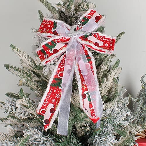 Aboofan 2pcs čipkani posteljina crveni božićni lukovi Božićno drvce Top Božićni ukrasni luk veliki božićni