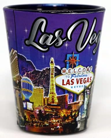 Las Vegas Nevada Plava Srebrna Skyline Unutra Ljubičasta Spolja Shot Glass