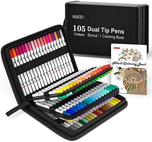 Umetnički markeri sa dvostrukim vrhom, Šatl Art 105 boja Fine i Brush Dual Tip markeri Set u prenosivoj futroli