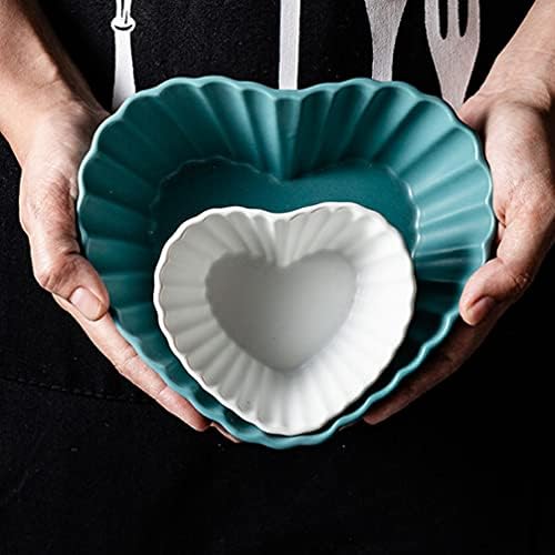 Hemoton Keramička jela 2pcs keramika Velika srčana ploča duboka srčana posuda sa salatom posude za posudu od posude / posuda za mehu za deserte Pasta večera Plava keramička supa