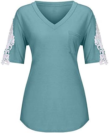 Ležerne ljetne vrhove za žene Labavi kratkih rukava Bluze Seksi čipka V izrez TEE majice modne pune boje tunika