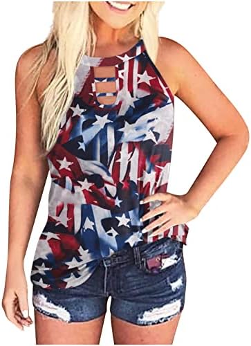 Majice bez rukava za teen djevojke Ljetni pad na brodu Nezavisnosti Dan zastava Grafički ključ za glavu TOP košulje žene x2
