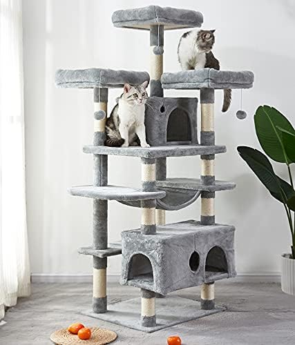 Mačji toranj, 67 inča višeslojno mačje Drvo, mačje drvo za velike mačke sa stubovima za grebanje prekrivenim sisalom, Podstavljenom platformom, Visećom mrežom i stanom, za opuštajuće aktivnosti u zatvorenom prostoru