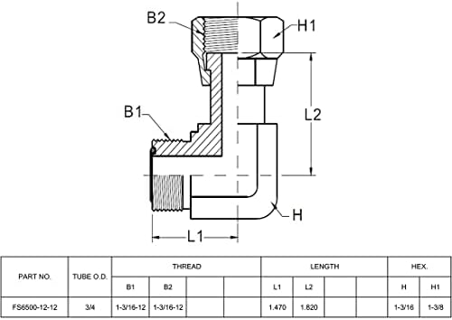 BEITERSTOE FS6500-12-12 hidraulični Adapter 3/4 muški O-Prsten zaptivka za lice × 3/4 ženski O-prsten za