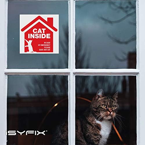 Isyfix Cat inside Alert Signs Stickers - 4 Pakovanje 5x5 inča - vrhunski samoljepljivi vinil, laminiran za vrhunski UV, vremenski, ogrebotine, otpornost na vodu i blijeđenje, unutarnji i vanjski