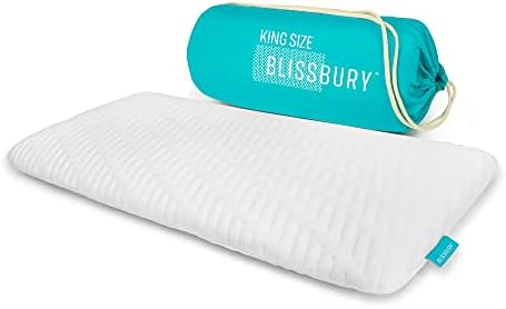 Jastuk za spavanje u stomaku Blissbury King | Tanki jastuk od 2,6-inčnog memorijskog pjene za pragove u stomaku i leđima | Pjena za infuziju gela za podršku vratu i nazad | Prekrivač za pranje bambusa za meko, hlađenje mirovanja