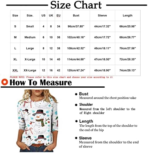 Ružne Božićne majice za žene 2022 Funny Cute Elk Print Casual 3/4 rukav Crewneck pulover Tops Moose Deer sob
