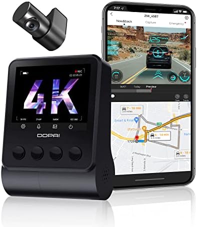 DDPAI 4K Dash CAM prednji i zadnji, ugrađeni GPS WiFi, 2160p prednji, 1080p stražnji Dash kamera za automobile, Sony IMX415 senzor, super noćni vid, dvostruki dizajn, g-senzor, z50-gps