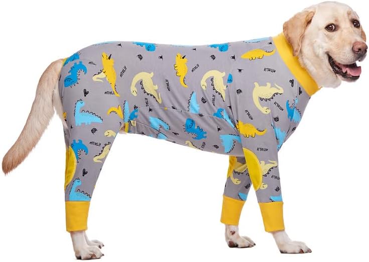 Pidžama za velike pse u puloveru, kombinezon za rastezanje pasa sa dugim rukavima, pseća košulja sa 4 noge sa štitnicima za laktove, bodi za pse punog pokrivanja za zaštitu od linjanja, sprečavanje lizanja, zaštita od rana