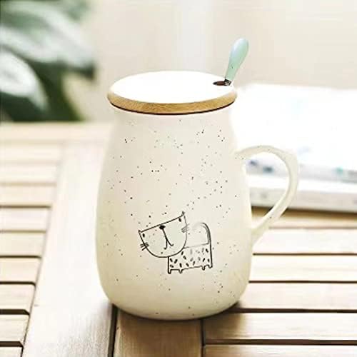 Slatka CAT keramička šolja kafe sa poklopcem i kašikom, koja se koristi za labav čaj od lišća, kakao, čajne