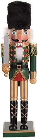 Jedan Holiday Way 15-inčni zeleni i Zlatni Drvo Royal Soldier Nutcracker Božićna figurica – dekorativna drvena Božićna slika tabela Mantel polica Sitter stolna dekoracija-svečani Kućni dekor