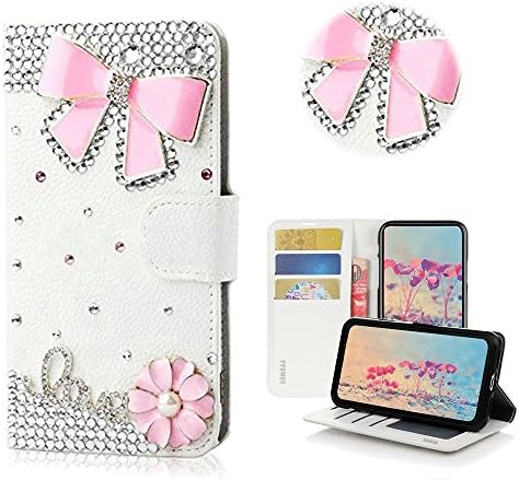STENES OnePlus 6 Case-Stylish - 3D Handmade Bling Crystal Bowknot Flowers Design Magnetic Wallet Slotovi za kreditne kartice Fold Stand kožna Navlaka za OnePlus 6-Pink