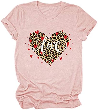 Valentinovo košulja za žene Ljubite srce Print kratkih rukava Labava CrewNeck Day Day za djevojke za