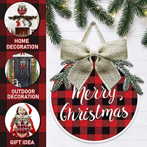 Sretan božićni vijenci za ulazna vrata - Red Buffalo plairani božićni dekor sretan božićni vijenac za božićni dekor - zimski vijenci za uredbene vrata Drveni vijenac Božićni znak - Novsix