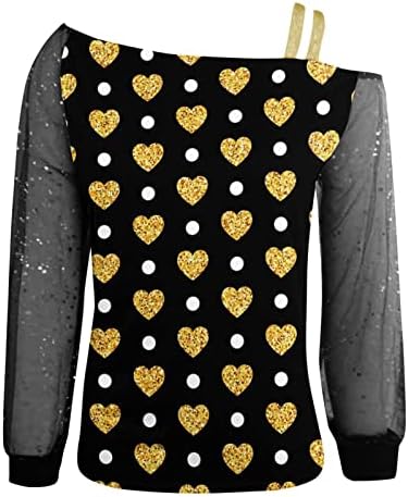 IIOUS Sequin tisak mreža dugih rukava za žene Seksi od pulover na ramenu Dressy asimetrični ramena na ramenu