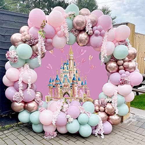 IYDODA djevojačka rođendanska zabava 7,5ft prečnik okrugle pozadina ružičaste dvorac Zlatni crtani