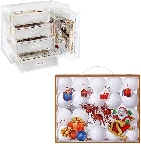 Jenseits akril nakit Organizator Box & Bijele Božić Ball ukrasi, bijeli ukrasi za božićnu jelku dekoracije