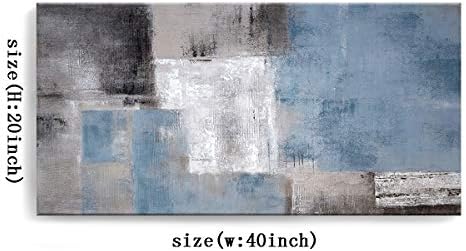 Plava apstraktna zidna Umjetnost dekor ručno oslikana uljana slika na platnu uokvirena 20 inča x 40 inča