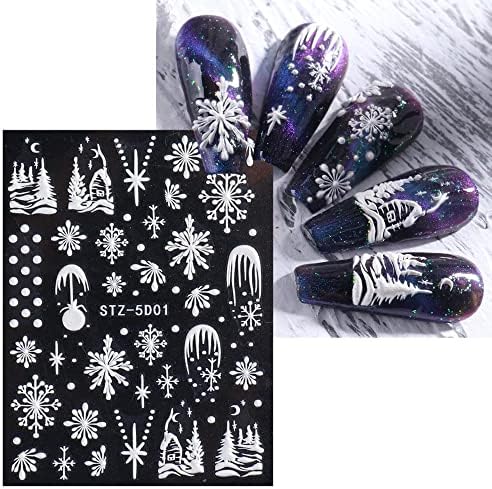Naljepnice za nokte naljepnice 5D samoljepljive naljepnice za umjetnost noktiju Snowflake Winter Xmas Party