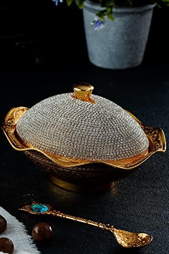 Swarovski Crystal obloženi ručno rađeni mesingani šećer čokoladni bombonski zdjelu poslužili su jelo sa poklopcem i kašikom
